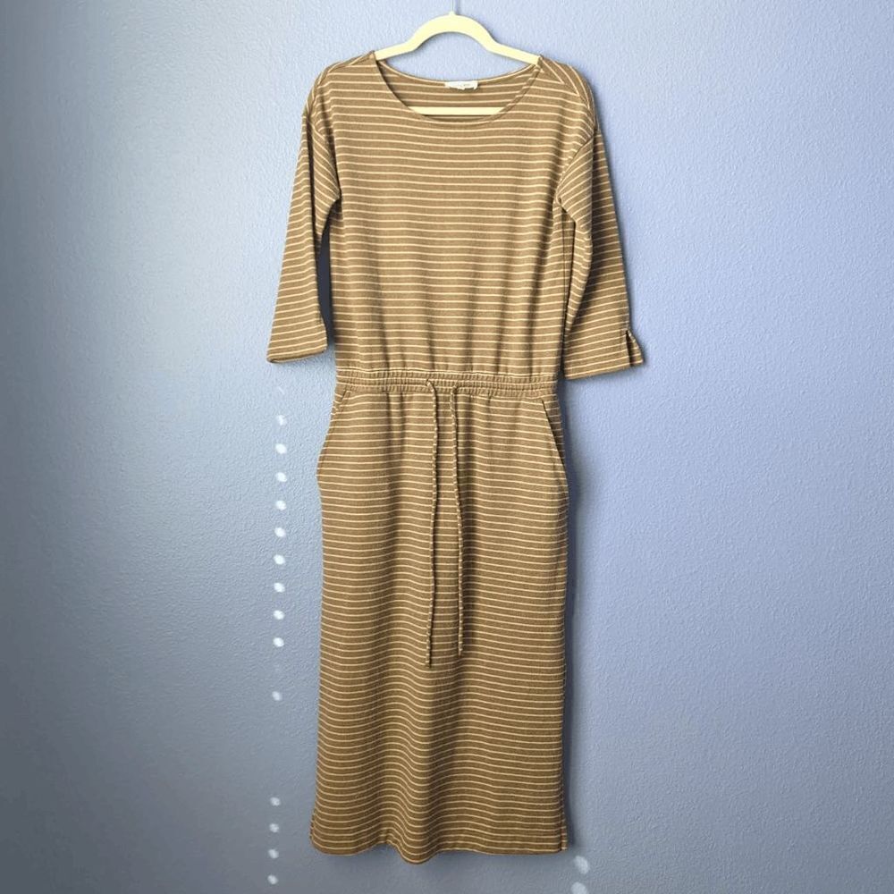 Haven Well Within Talbots Knit Lounge Sweater Dress Striped Cream XS Tie Waist